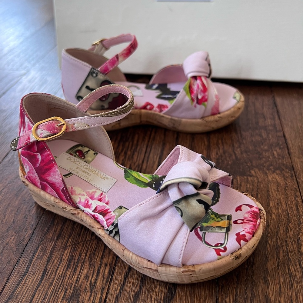 DOLCE & GABBANA girl’s sandals cork wedge shoes size EU 24 US 7.5 2-3T
